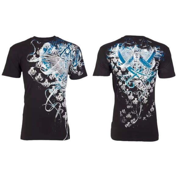 ARCHAIC by AFFLICTION Black WOODCUTS Short Sleeve Slim Fit Y2K T-shirt - Picture 2 of 8